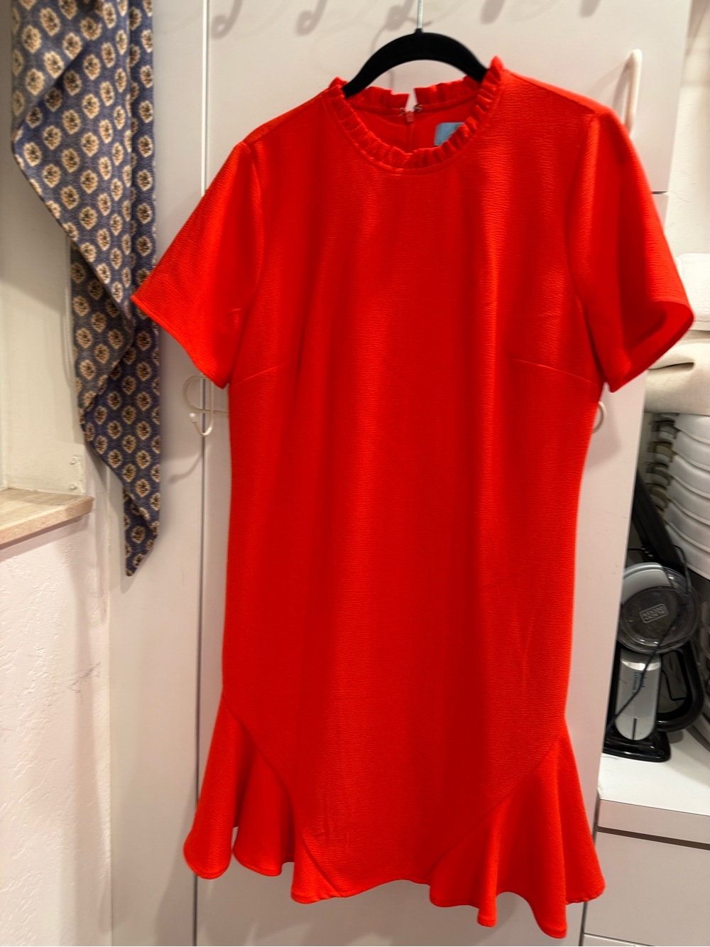CeCe Bright Red Short Sleeve Ruffled Hem Dress